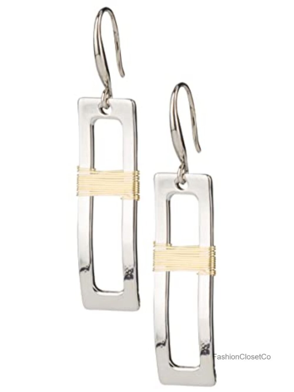 Handmade Two Tone Wave Bar Drop Earrings Wire Wrapped Zinc French Wire